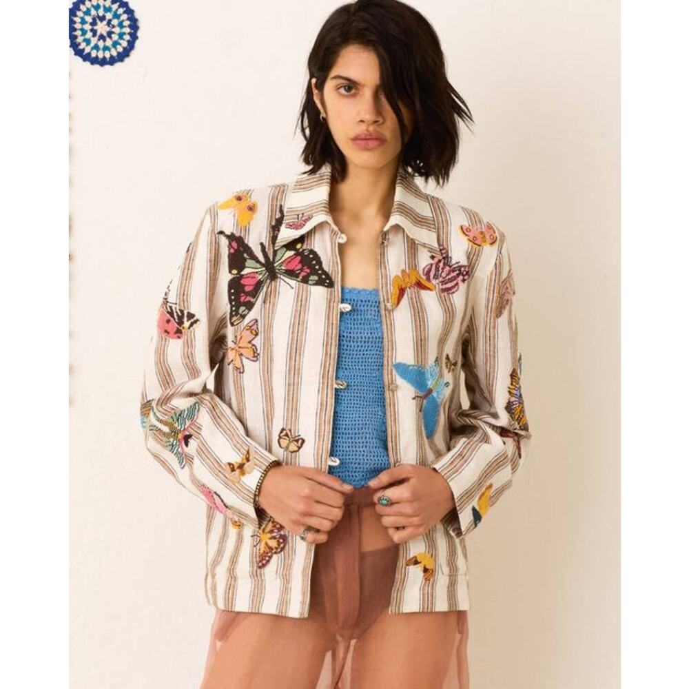 ALIX OF BOHEMIA Jude Desert Butterfly Embellished Jacket in White Desert S